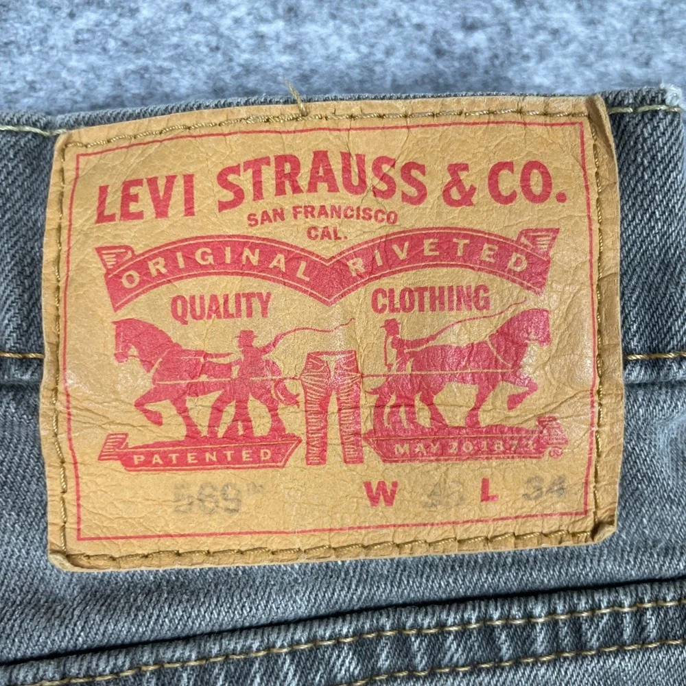 Levis Jeans Mens 36x34 (Fits 36x32) Grey 569 Loose Straight Stretch Denim Pants